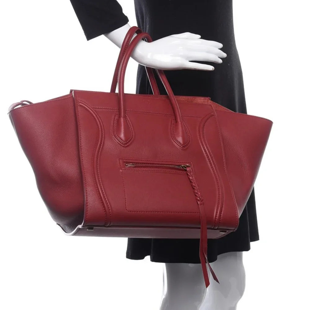 authentic CELINE Burgundy Luggage Tote Bag Coral Supple Calfskin Medium Phantom - Picture 2 of 12